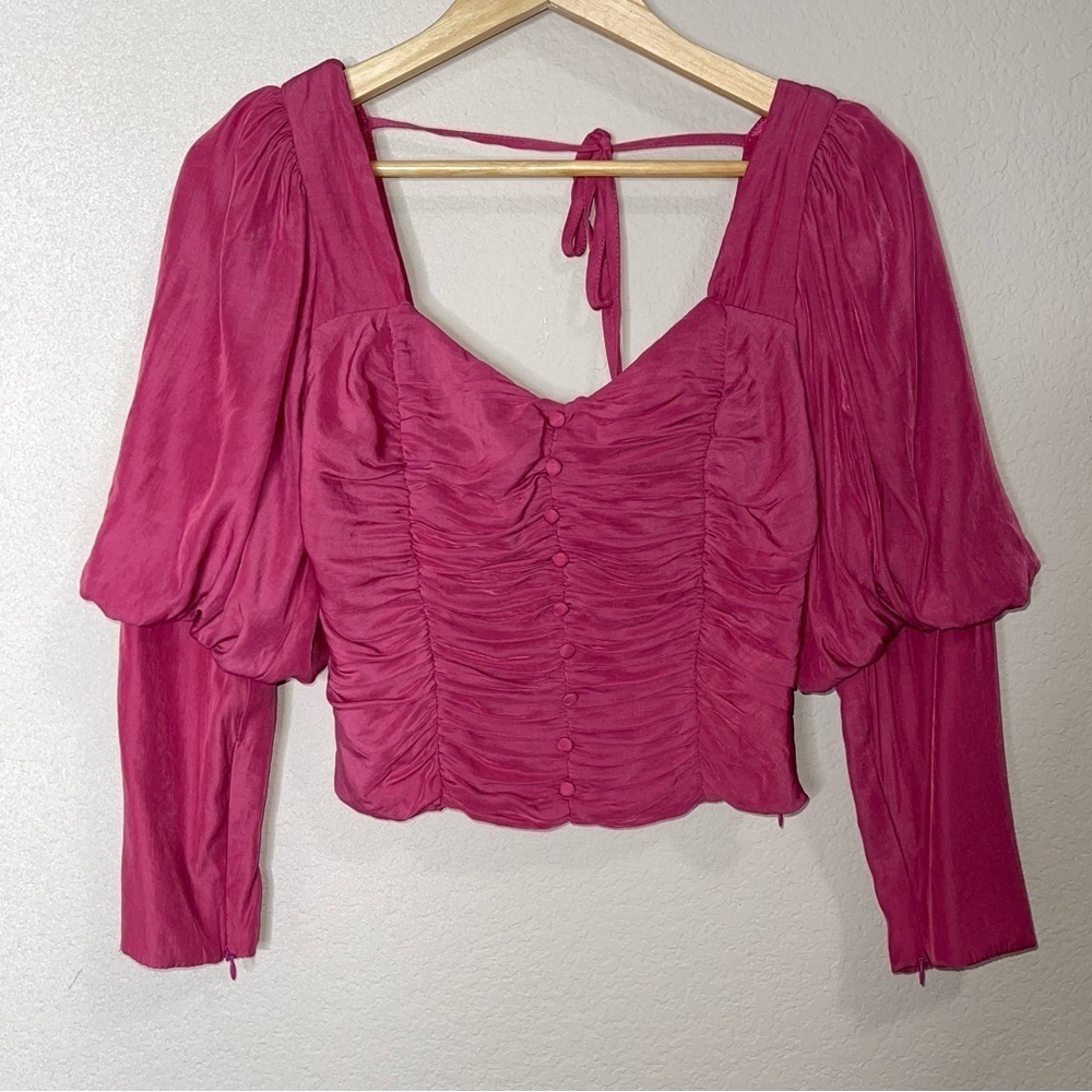 Do+Be Puff Sleeve Ruched Pink Top Size Small